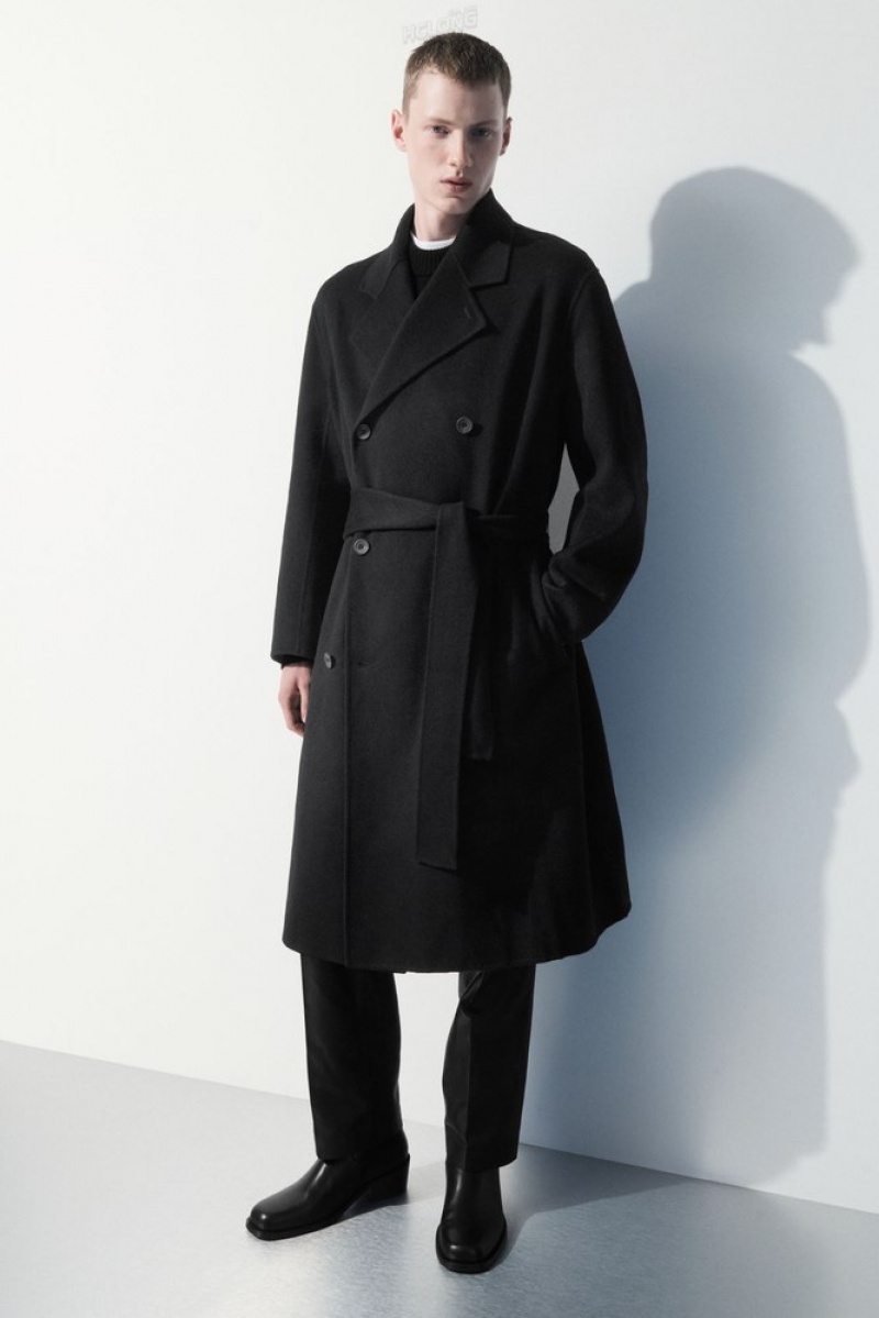 COS The Double-Breasted Wool Coat Men's Coats & Jackets Black | ZQ32-T0VT