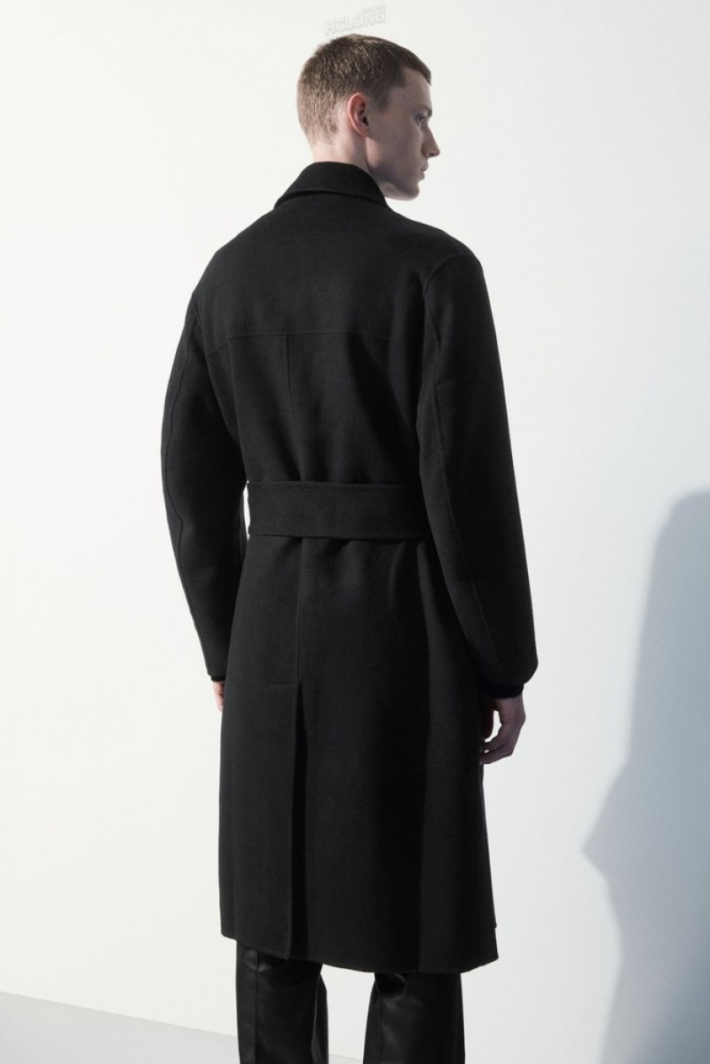 COS The Double-Breasted Wool Coat Men's Coats & Jackets Black | ZQ32-T0VT