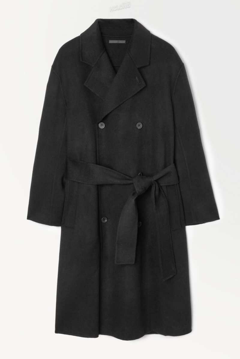 COS The Double-Breasted Wool Coat Men's Coats & Jackets Black | ZQ32-T0VT