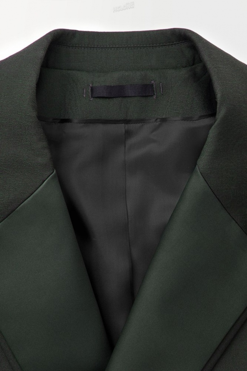 COS The Double-Breasted Wool Tuxedo Jacket Men's Coats & Jackets Dark Green | BE92-P6SQ