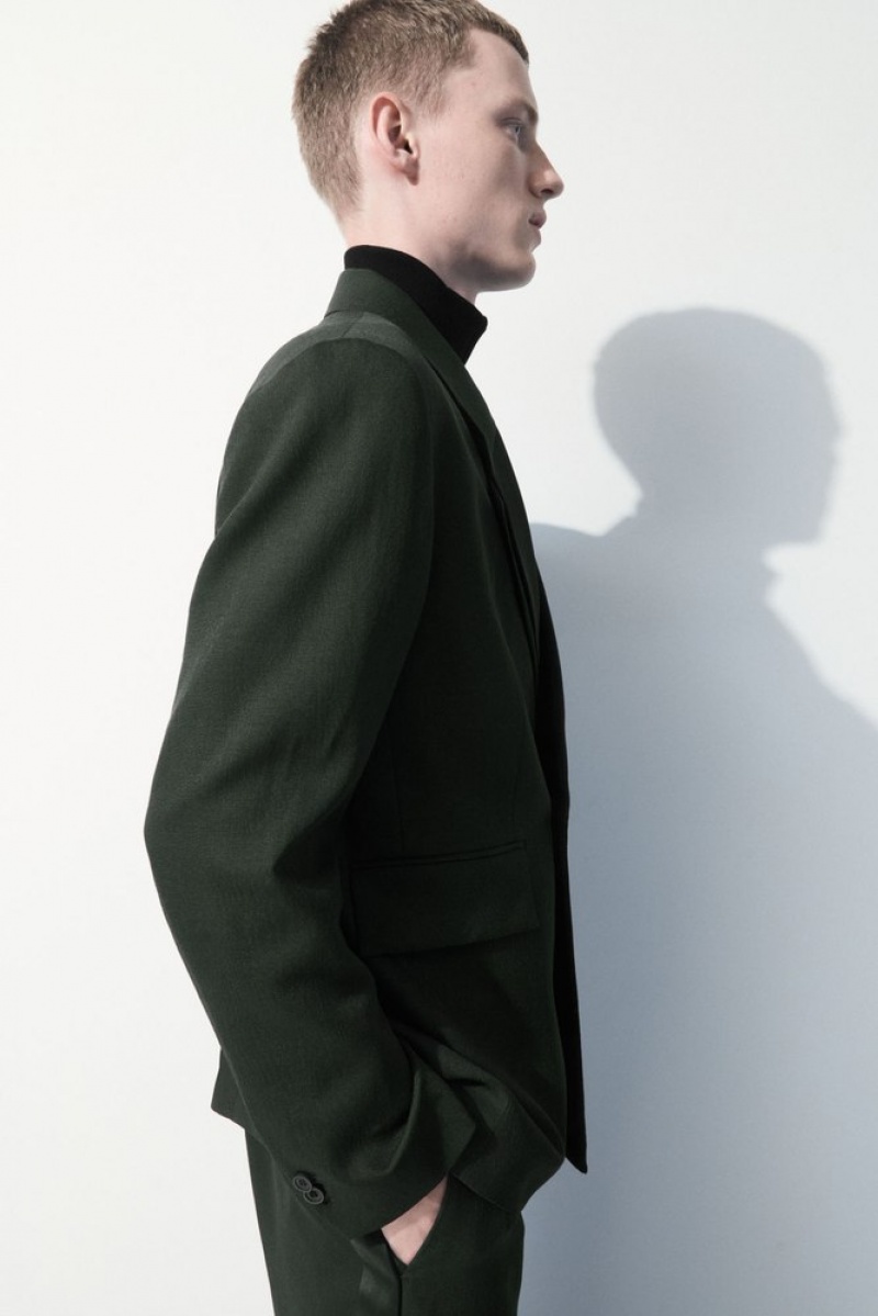 COS The Double-Breasted Wool Tuxedo Jacket Men's Coats & Jackets Dark Green | BE92-P6SQ