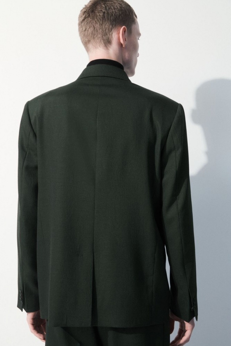 COS The Double-Breasted Wool Tuxedo Jacket Men's Coats & Jackets Dark Green | BE92-P6SQ