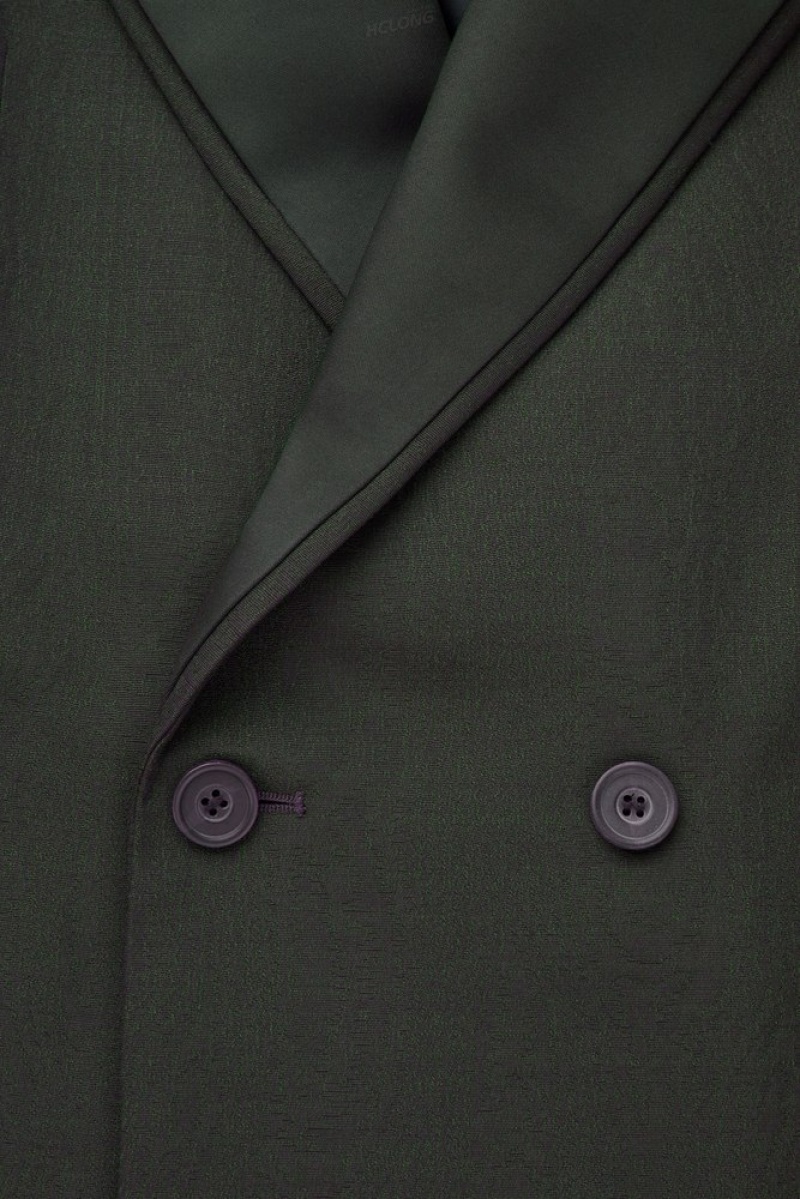 COS The Double-Breasted Wool Tuxedo Jacket Men's Coats & Jackets Dark Green | BE92-P6SQ