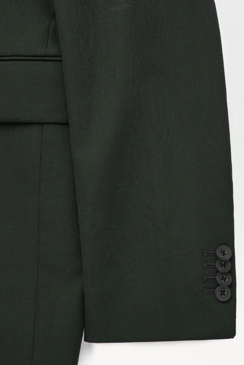 COS The Double-Breasted Wool Tuxedo Jacket Men's Coats & Jackets Dark Green | BE92-P6SQ