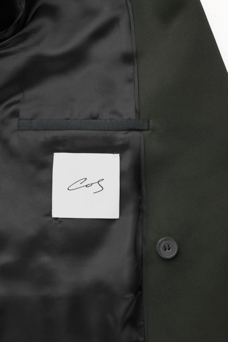 COS The Double-Breasted Wool Tuxedo Jacket Men's Coats & Jackets Dark Green | BE92-P6SQ