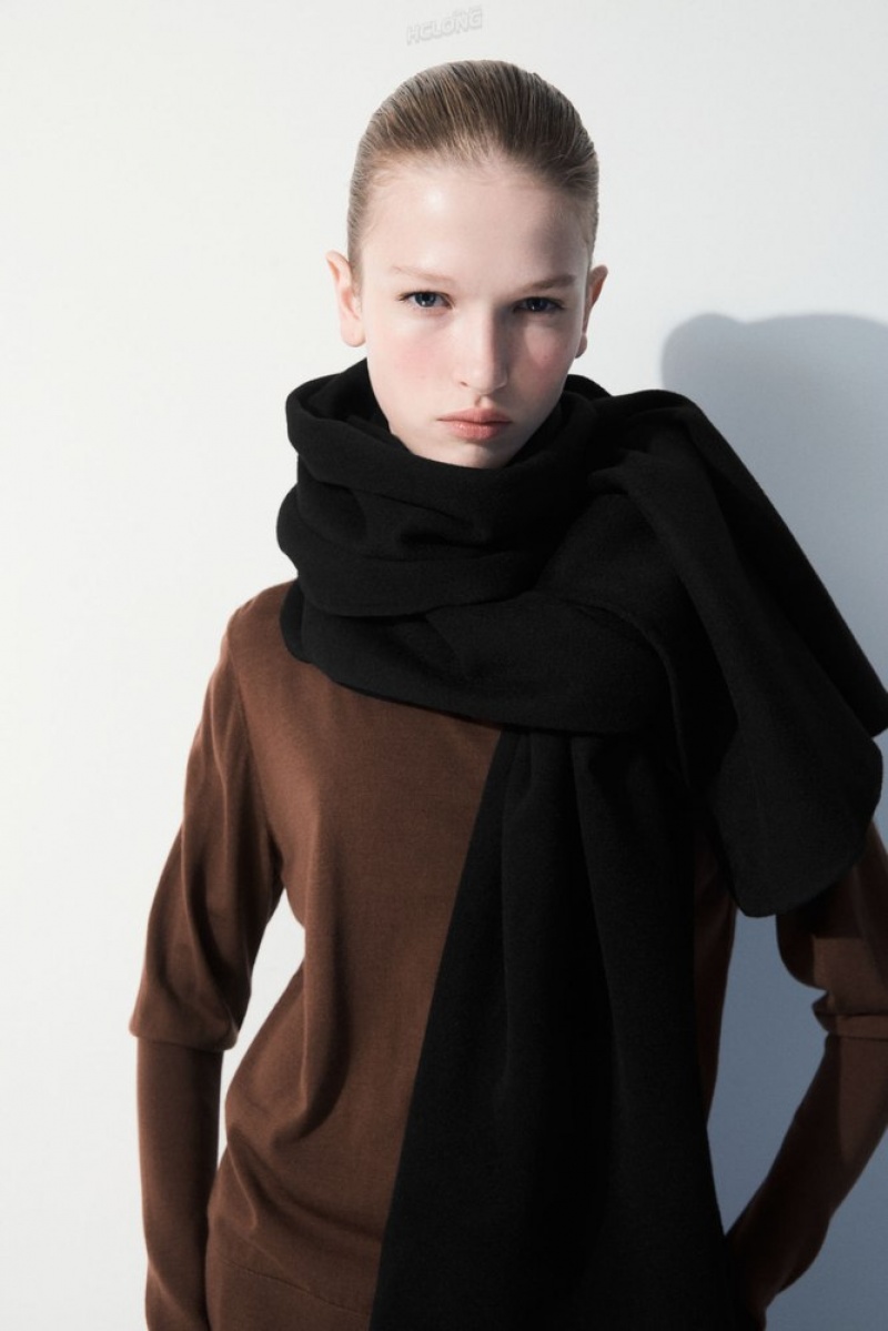 COS The Double-Faced Wool Scarf Women's Scarves Black | EP53-I1UQ