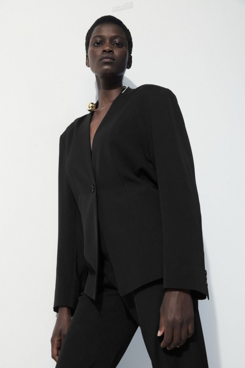 COS The Draped-Waist Blazer Women's Blazers & Tailoring Black | NT94-X4BE