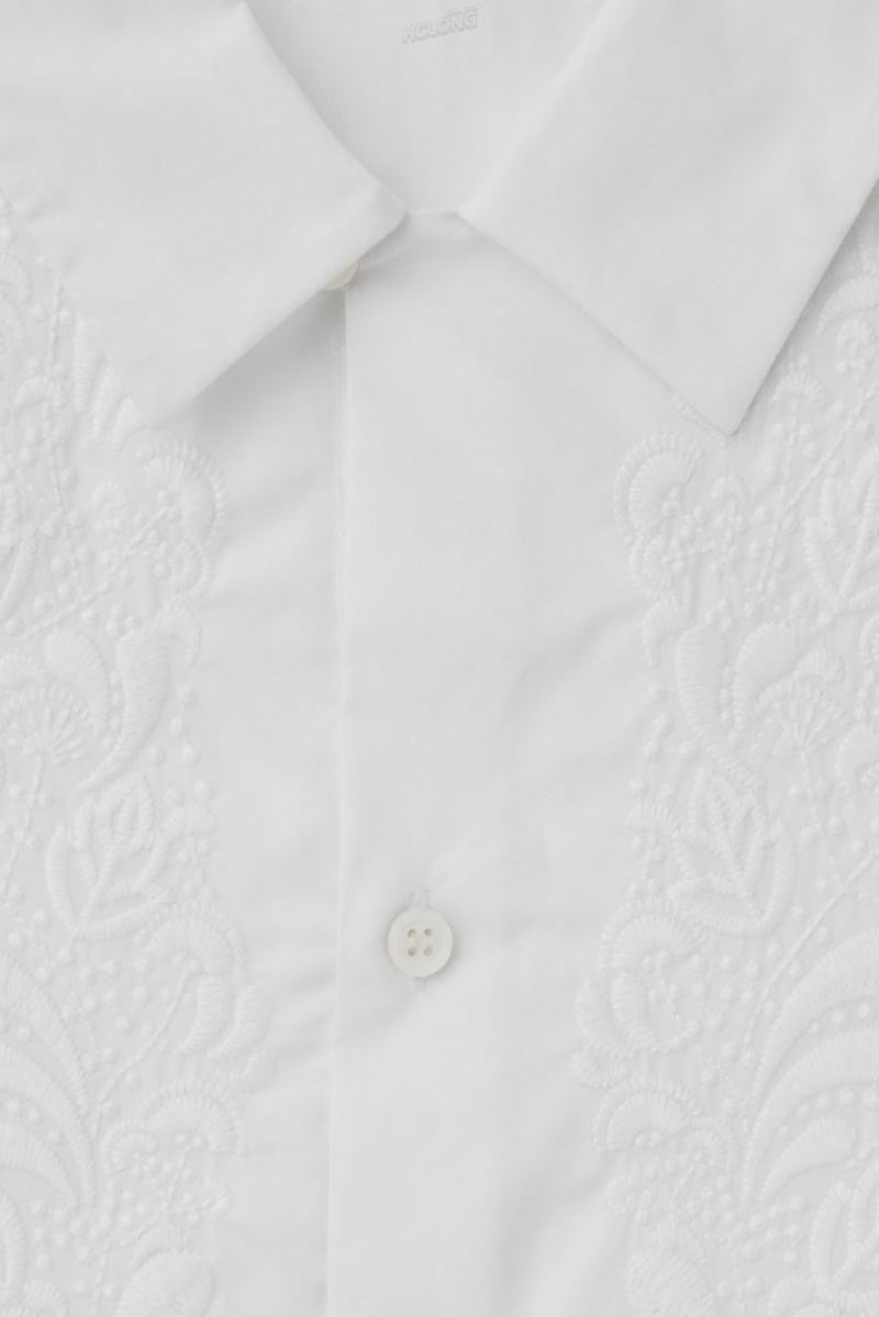 COS The Embroidered Short-Sleeved Shirt Men's Shirts White | TU44-G2CJ