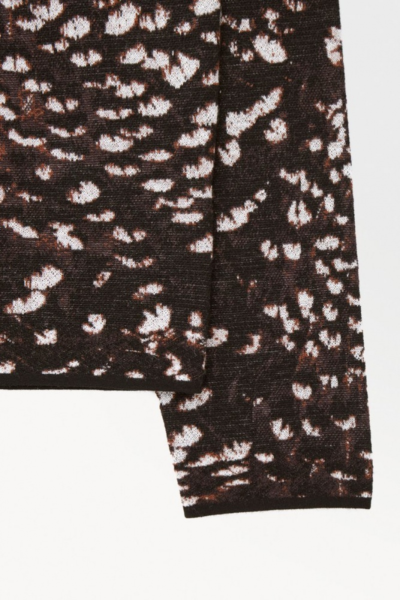 COS The Feather-Jacquard Jumper Men's Sweaters & Cardigans Dark Brown / Feather Print | HF09-T1IC