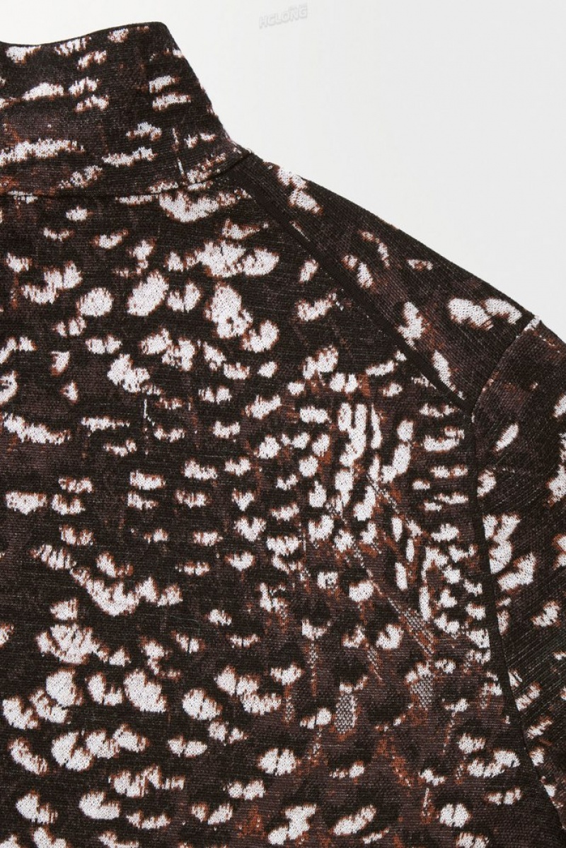 COS The Feather-Jacquard Jumper Men's Sweaters & Cardigans Dark Brown / Feather Print | HF09-T1IC