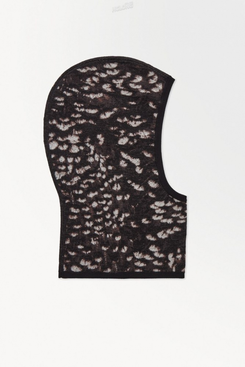 COS The Feather-Print Balaclava Men's Scarves Dark Brown / Feather Print | VM25-Y6OW