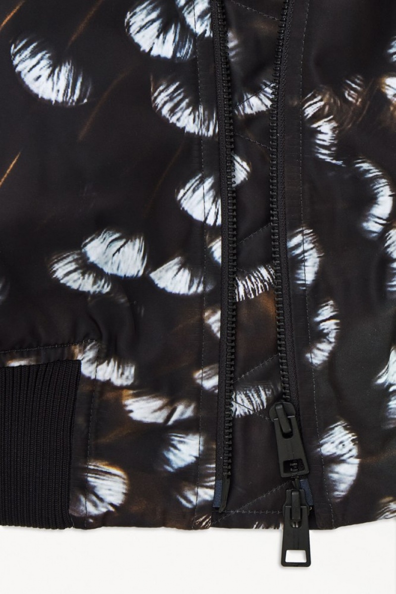 COS The Feather-Print Bomber Jacket Men's Coats & Jackets Black / Feather Print | YP87-H3WA