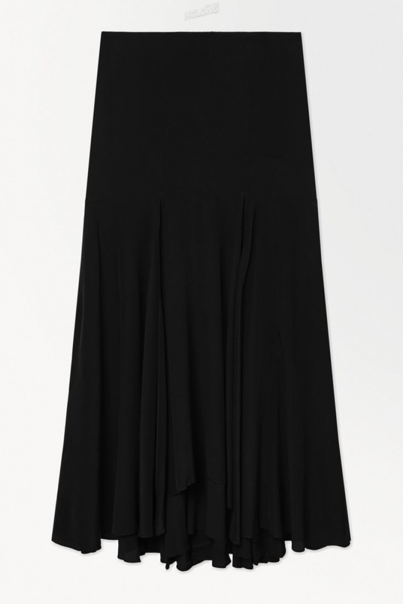 COS The Flared Silk Maxi Skirt Women's Skirts Black | GF20-W2HG