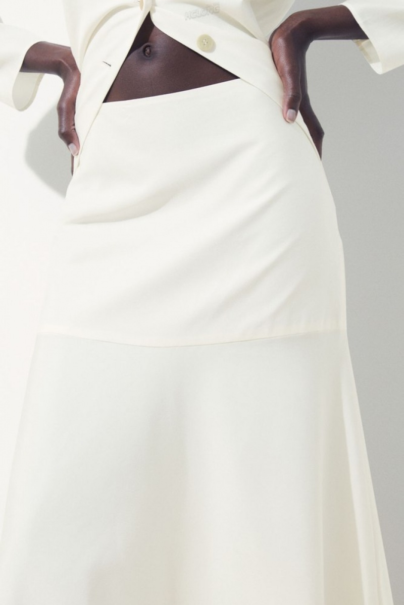 COS The Flared Silk Skirt Women's Skirts Ivory | UK63-J3VG