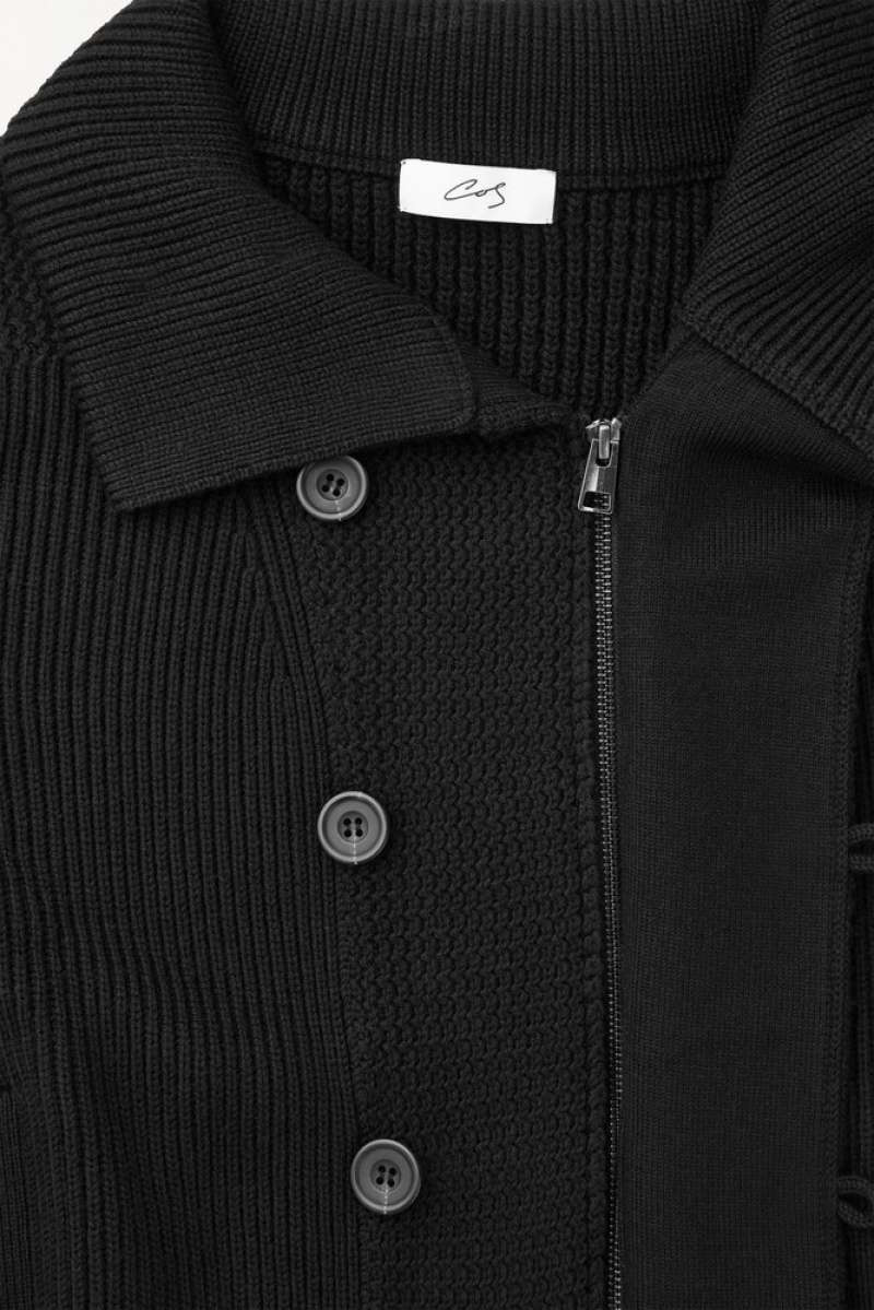 COS The Funnel-Neck Knitted Wool Jacket Men's Coats & Jackets Black | JF78-N8DB