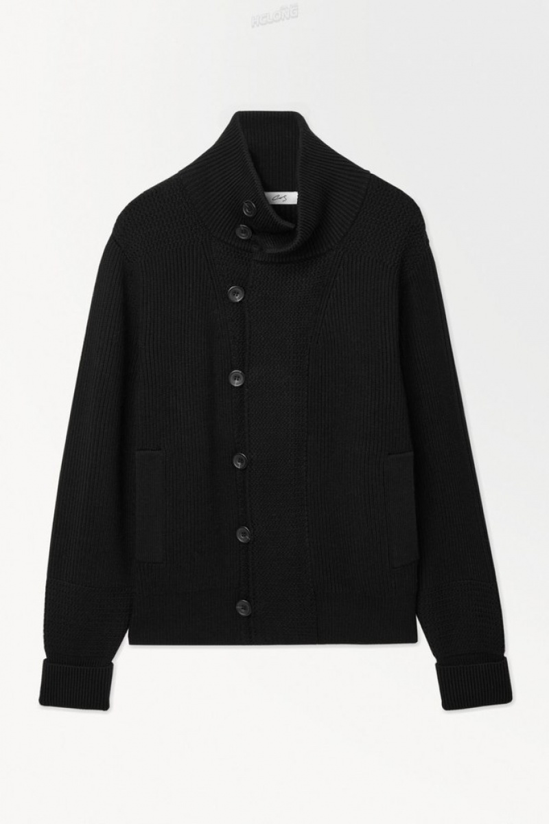 COS The Funnel-Neck Knitted Wool Jacket Men's Coats & Jackets Black | JF78-N8DB