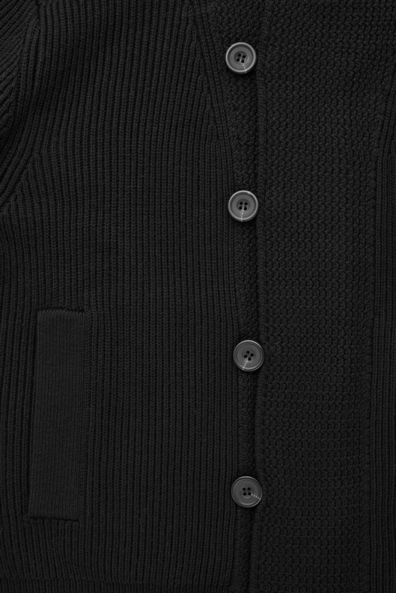 COS The Funnel-Neck Knitted Wool Jacket Men's Coats & Jackets Black | JF78-N8DB