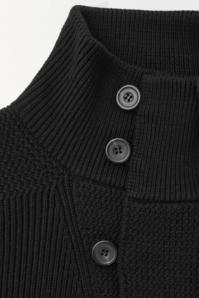 COS The Funnel-Neck Knitted Wool Jacket Men's Coats & Jackets Black | JF78-N8DB