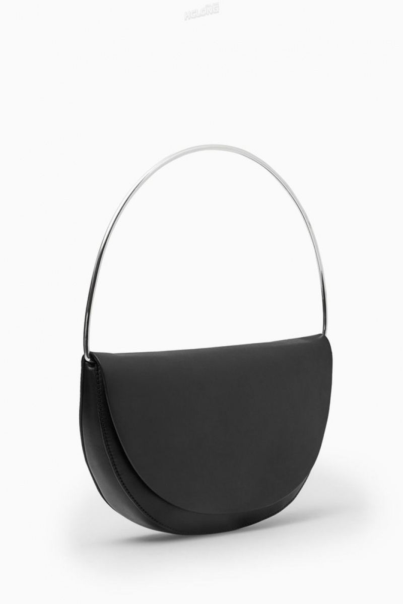 COS The Halo Leather Saddle Bag Women's Bags Black | UU70-H7DS