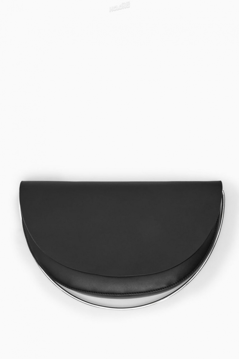 COS The Halo Leather Saddle Bag Women's Bags Black | UU70-H7DS