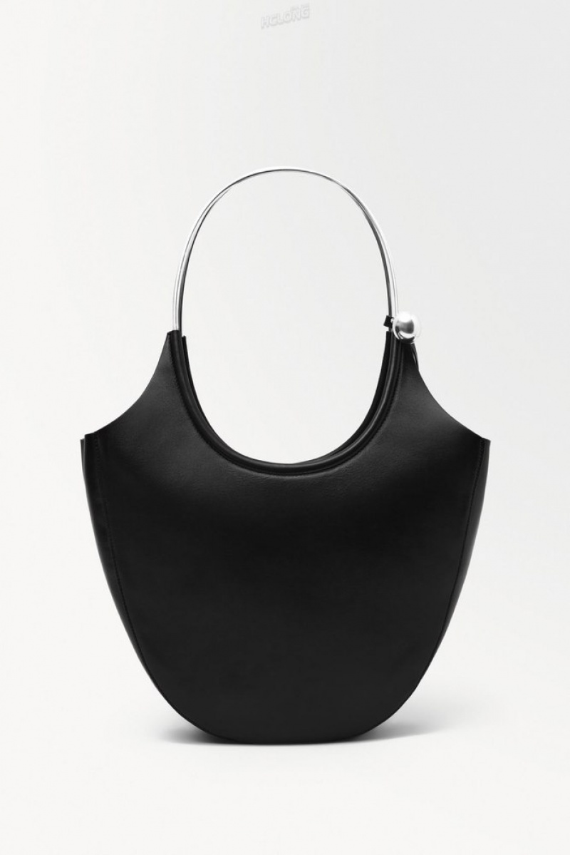 COS The Halo Leather Tote Women's Bags Black | MJ84-G6ZN