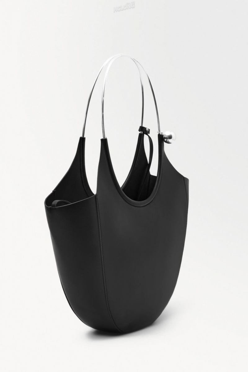 COS The Halo Leather Tote Women's Bags Black | MJ84-G6ZN