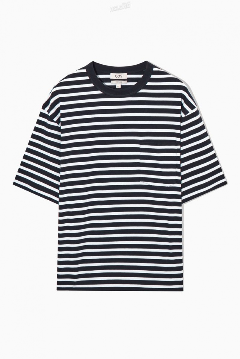 COS The Heavy Duty Striped T-Shirt Men's T-shirts Navy / White / Striped | CW54-P2XM