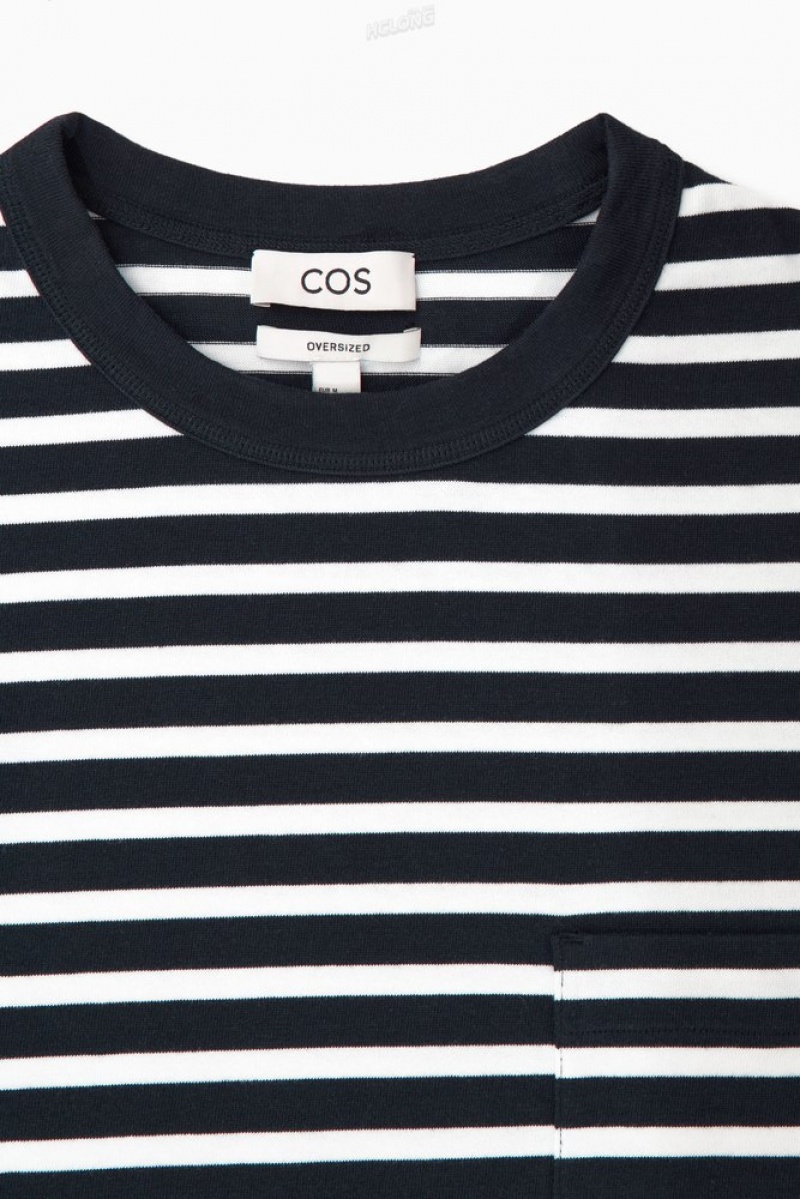 COS The Heavy Duty Striped T-Shirt Men's T-shirts Navy / White / Striped | CW54-P2XM