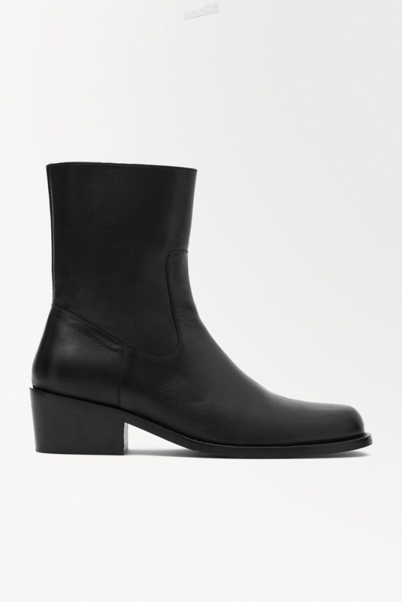 COS The Heeled Leather Boots Men's Boots Black | ZM96-Z9CT