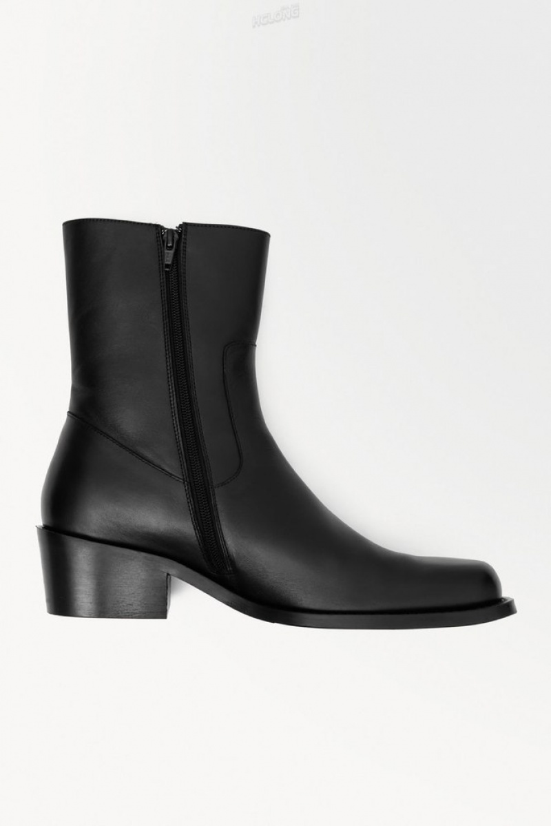 COS The Heeled Leather Boots Men's Boots Black | ZM96-Z9CT