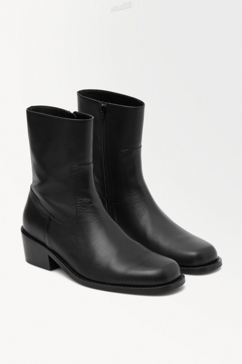 COS The Heeled Leather Boots Men's Boots Black | ZM96-Z9CT