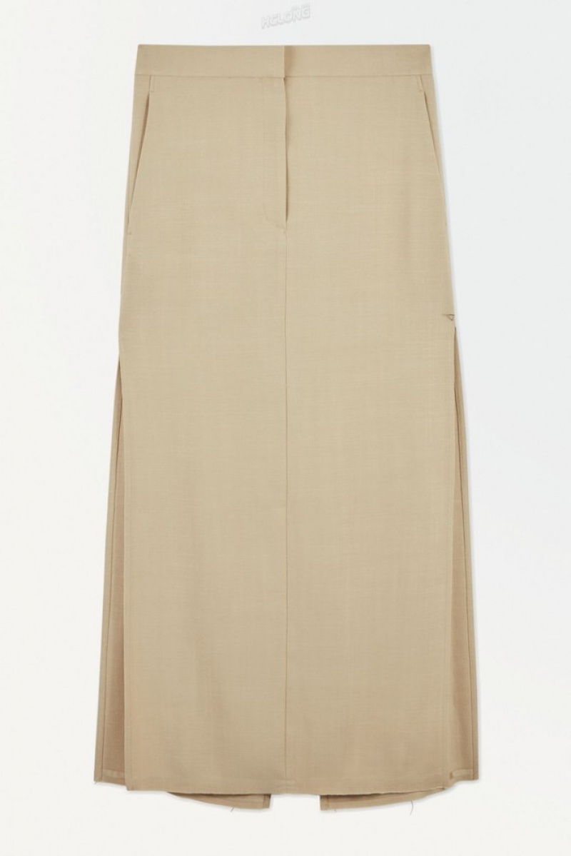 COS The High-Slit Maxi Pencil Skirt Women's Skirts Beige | NP90-A2WZ