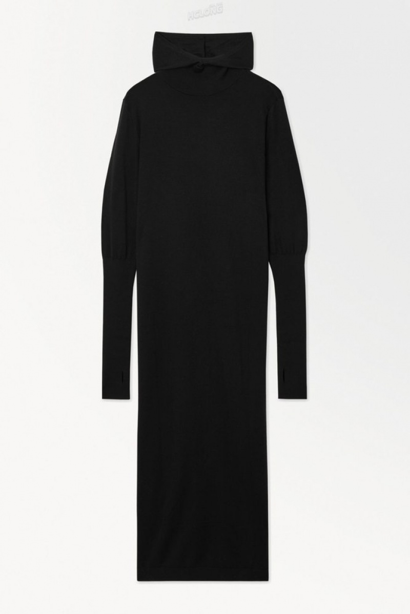 COS The Hooded Wool Dress Women's Dresses Dark Green | RK85-K7WU