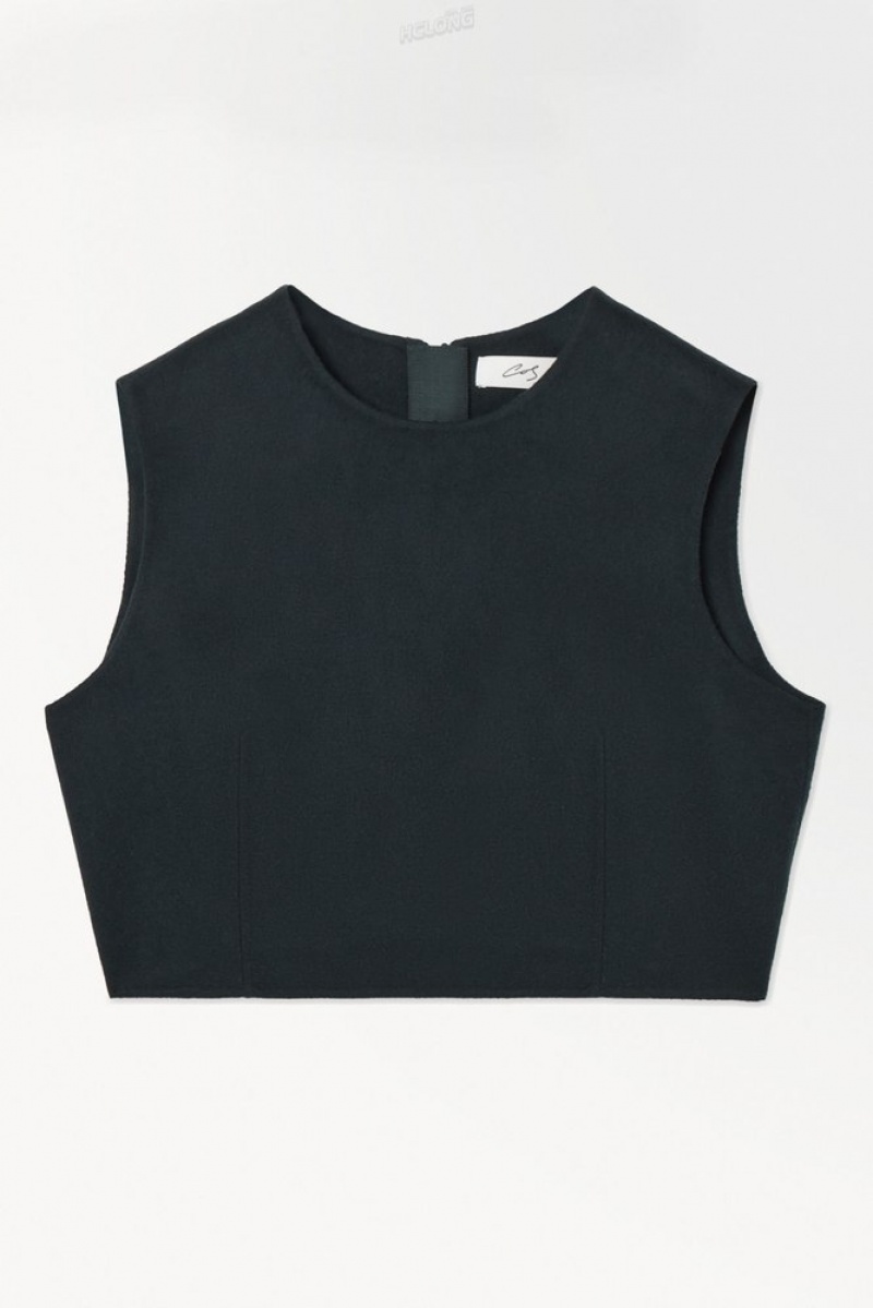 COS The Leather-Tasseled Wool Top Women's Tops Dark Teal | QJ87-S1XN