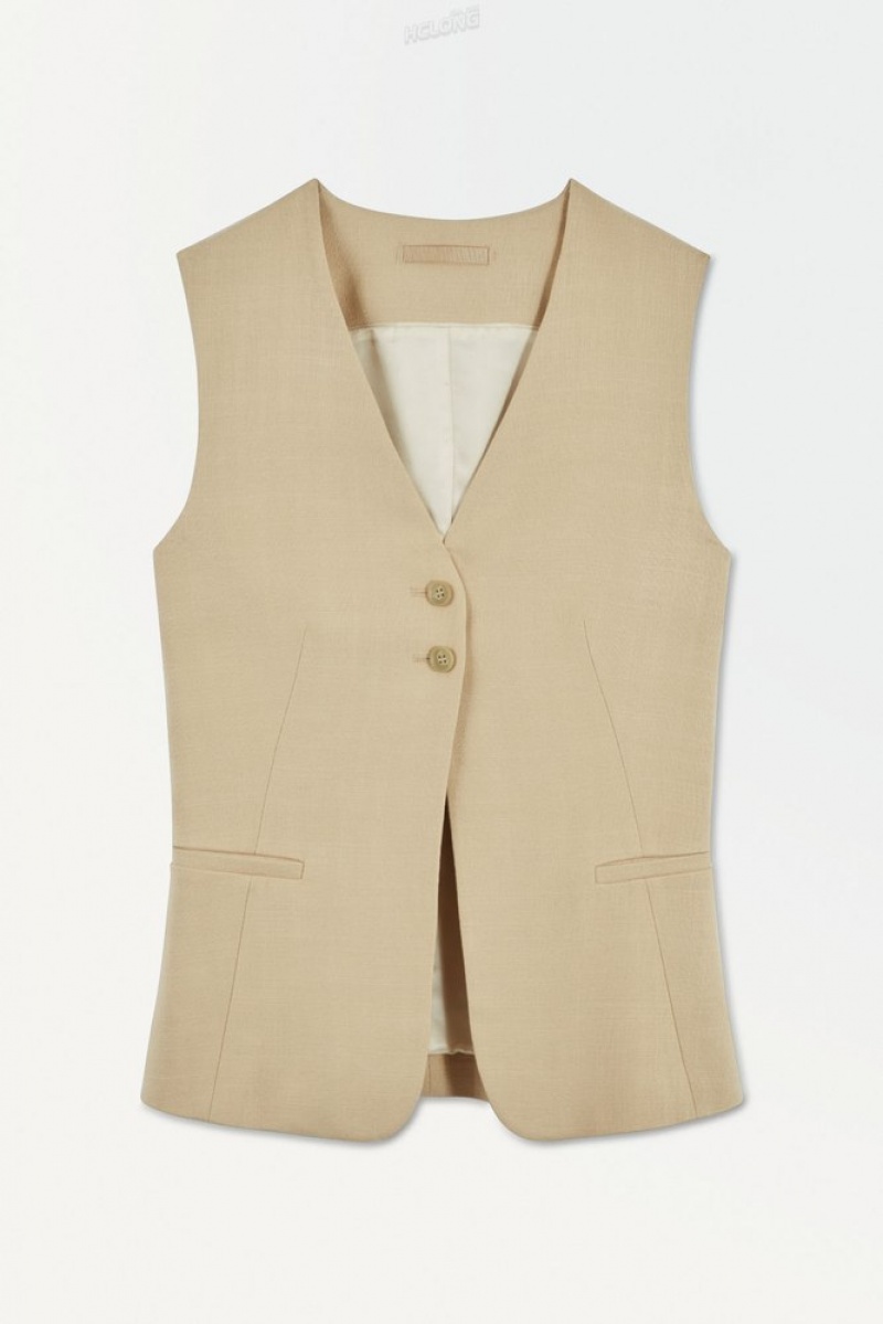 COS The Longline Vest Women's Tops Beige | GP94-I8DV