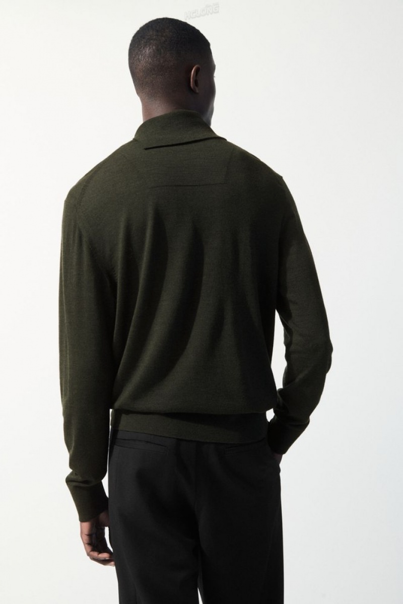 COS The Merino Wool Roll-Neck Jumper Men's Sweaters & Cardigans Dark Green | RT90-U2WK