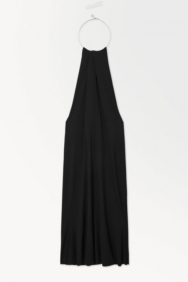 COS The Open-Back Necklace Dress Women's Dresses Black | TH19-I3WA