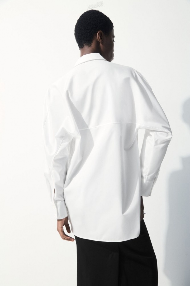 COS The Oversized Cotton-Sateen Shirt Women's Shirts & Blouses White | ZN50-K9VZ