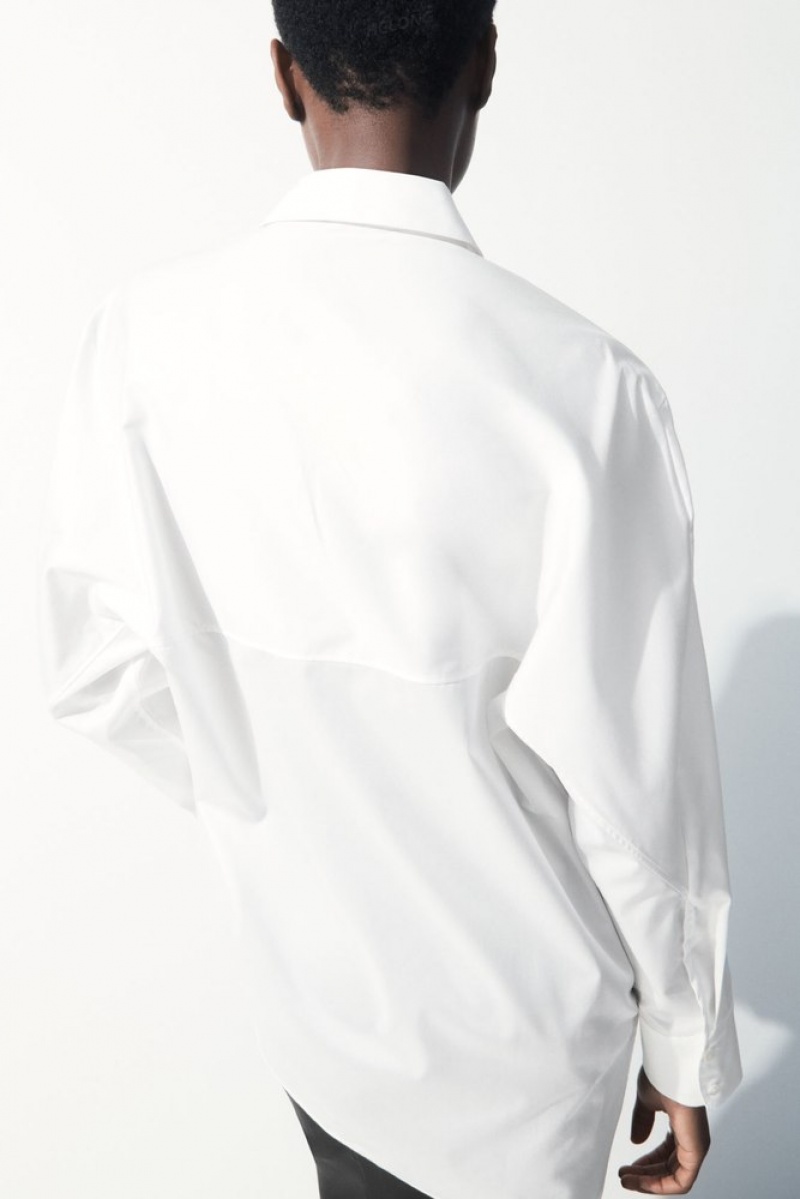 COS The Oversized Cotton-Sateen Shirt Women's Shirts & Blouses White | ZN50-K9VZ