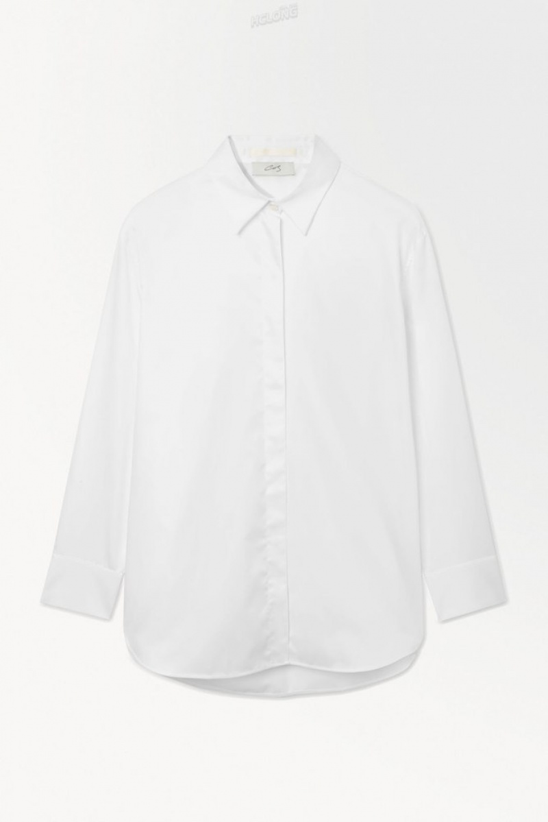 COS The Oversized Cotton-Sateen Shirt Women's Shirts & Blouses White | ZN50-K9VZ