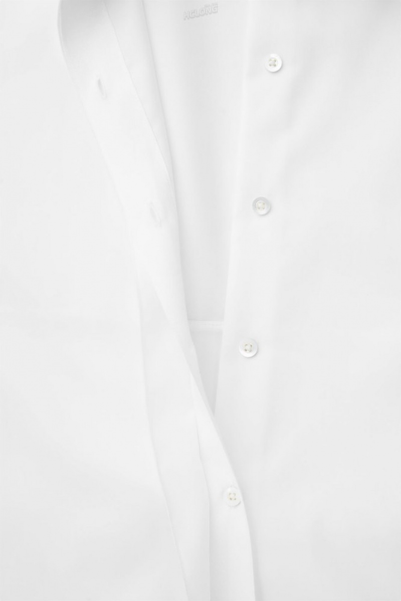 COS The Oversized Cotton-Sateen Shirt Women's Shirts & Blouses White | ZN50-K9VZ