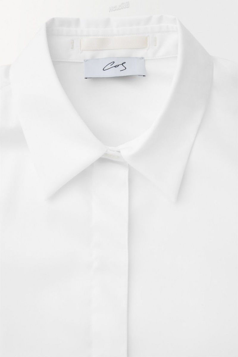 COS The Oversized Cotton-Sateen Shirt Women's Shirts & Blouses White | ZN50-K9VZ