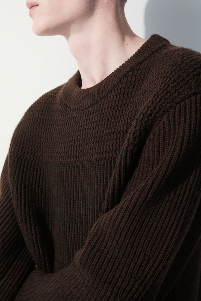 COS The Panelled Wool Jumper Men's Sweaters & Cardigans Dark Brown MéLange | NF61-G3TI