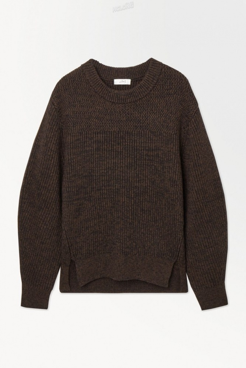 COS The Panelled Wool Jumper Men's Sweaters & Cardigans Dark Brown MéLange | NF61-G3TI