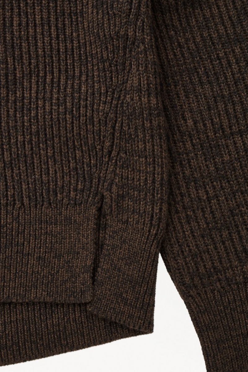 COS The Panelled Wool Jumper Men's Sweaters & Cardigans Dark Brown MéLange | NF61-G3TI