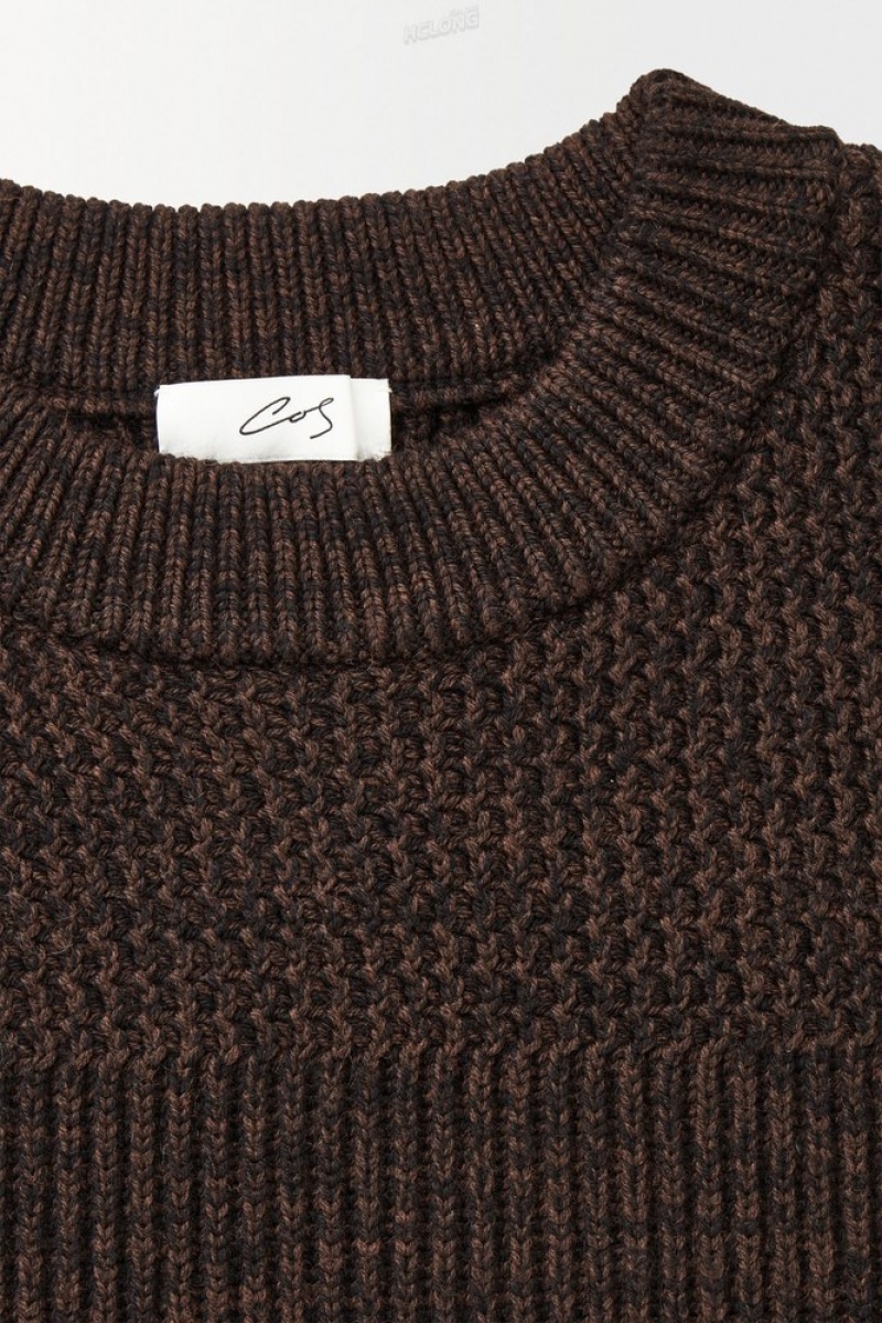 COS The Panelled Wool Jumper Men's Sweaters & Cardigans Dark Brown MéLange | NF61-G3TI