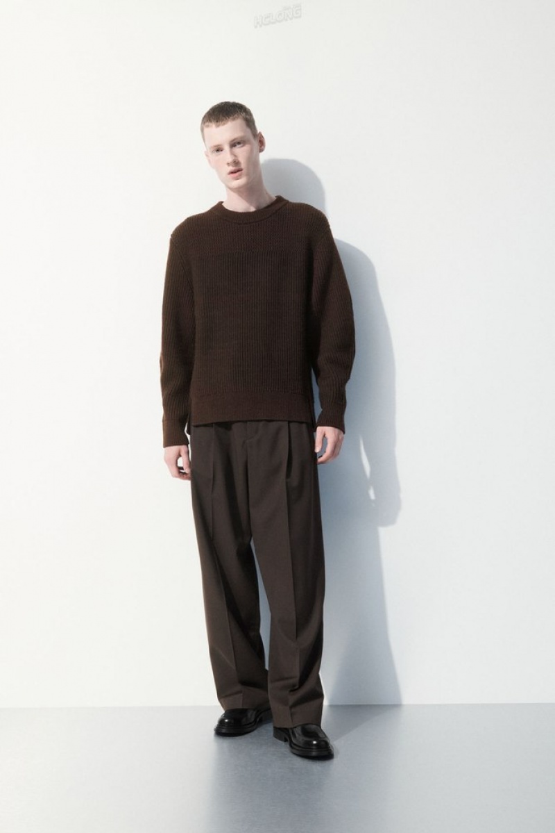 COS The Panelled Wool Jumper Men's Sweaters & Cardigans Dark Brown MéLange | QS08-E3SV