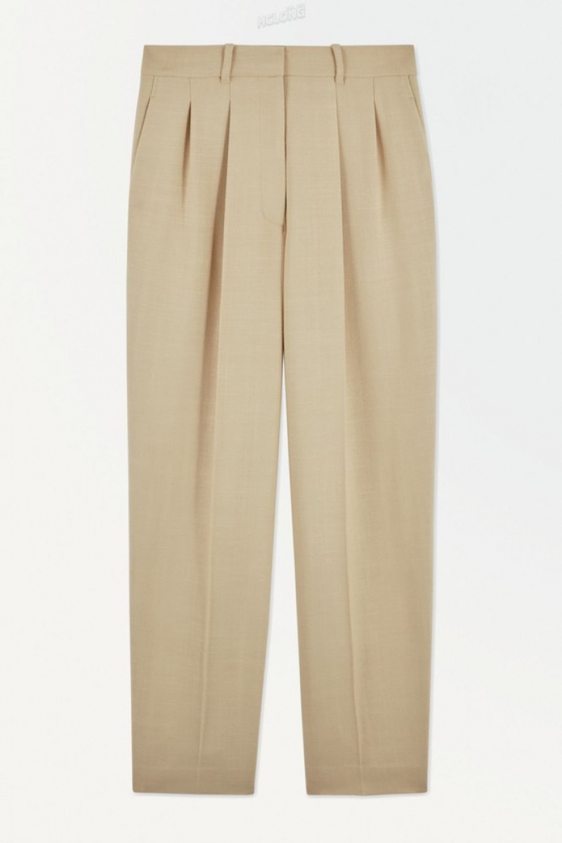 COS The Pleated Tailored Pants Women's Pants Beige | AK80-U1YV