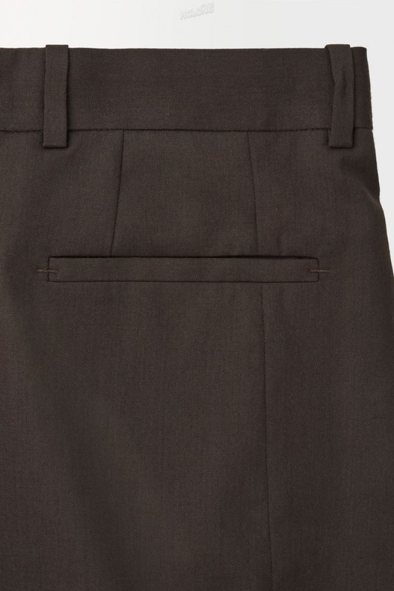 COS The Pleated Wool Pants Men's Suit Pants Dark Brown | OD53-L5KL