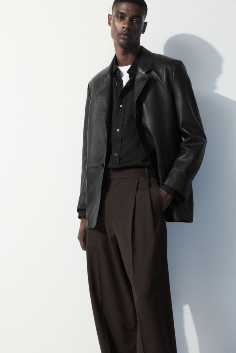 COS The Pleated Wool Trousers Men's Suit Trousers Black | QZ16-S8LX